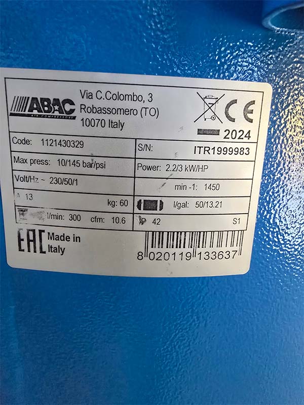 ABAC V30 - 50 l demo, informasjon